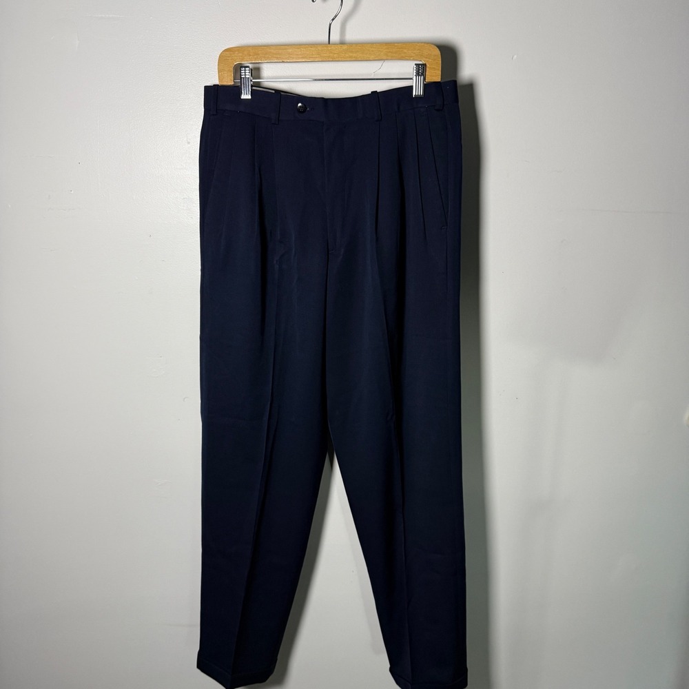 Gianfranco Ruffini Vintage Dress Pants Navy Blue 100% Wool Pleats 34x32 Tailored - Picture 2 of 7